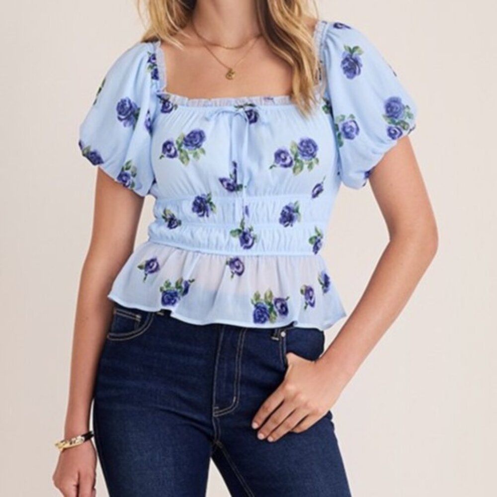 Francesca's Vera Puff Sleeve Floral Blouse